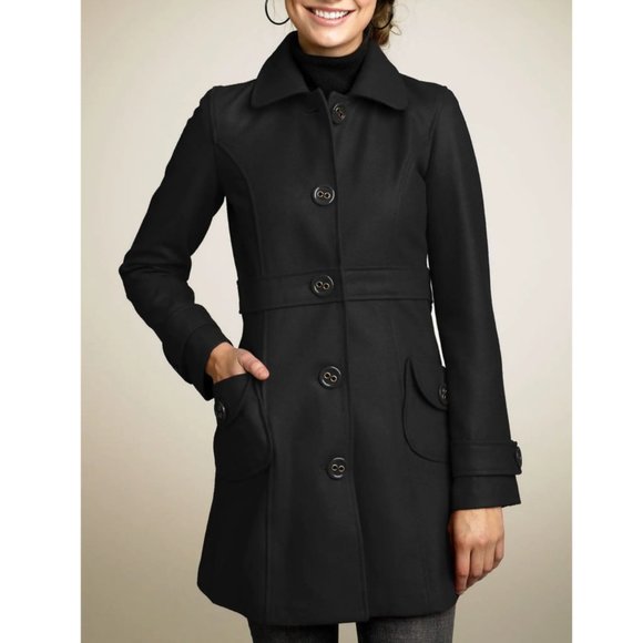Anthropologie Jackets & Blazers - Anthropologie Tulle Black Wool Fitted Pea Coat S